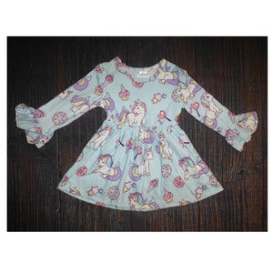 Unicorn Baby Girls Ruffle Sleeve Blue Dress 6-12 M